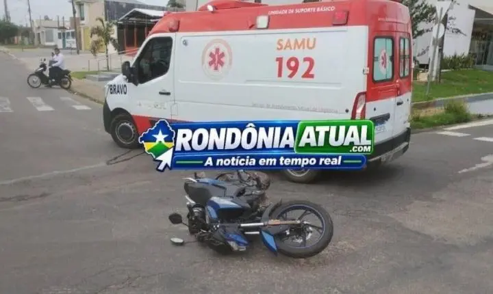 Motociclista fica ferida em colisão contra automóvel em rotatória de RO